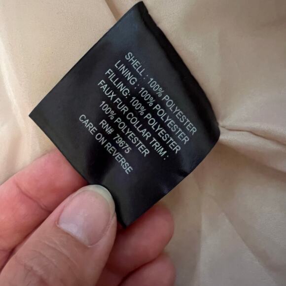 London Fog Women's Long Puffer Coat Faux Fur Hooded Champagne Tan Size Medium - Picture 6 of 8